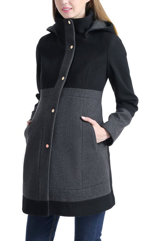 Kimi & Kai Tessa Maternity Colorblock Wool Coat In Black