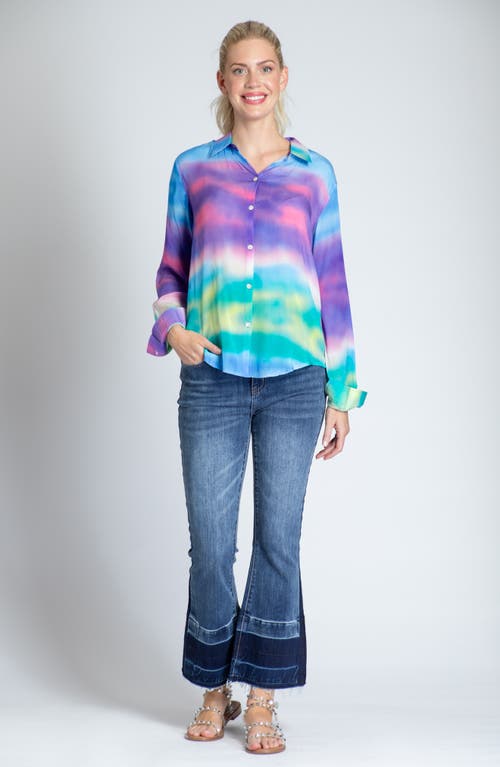 Apny Print Roll-up Sleeve Chiffon Button-up Shirt In Green Multi