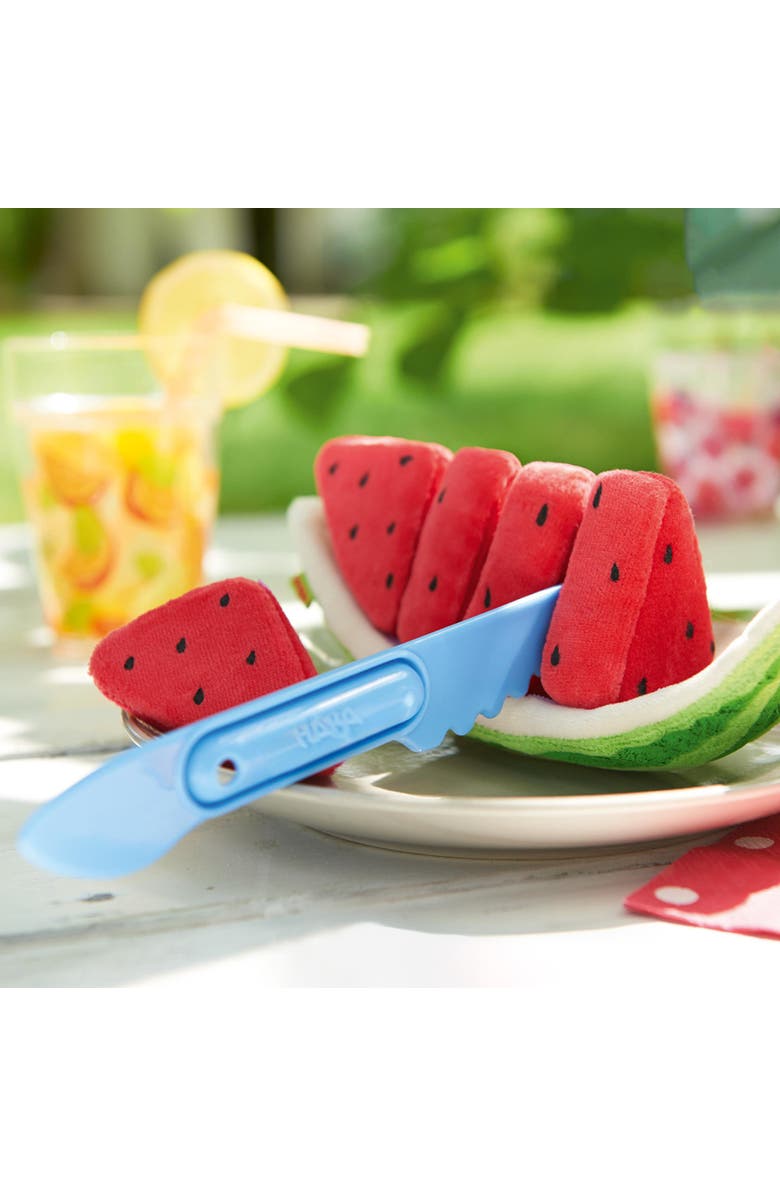 HABA Watermelon Pretend Play Food Set for Kids Kitchen - Soft Plush Toy with 5 Slices - Play Kitchen Accessories for Toddlers 3 Years and Up, Alternate, color,