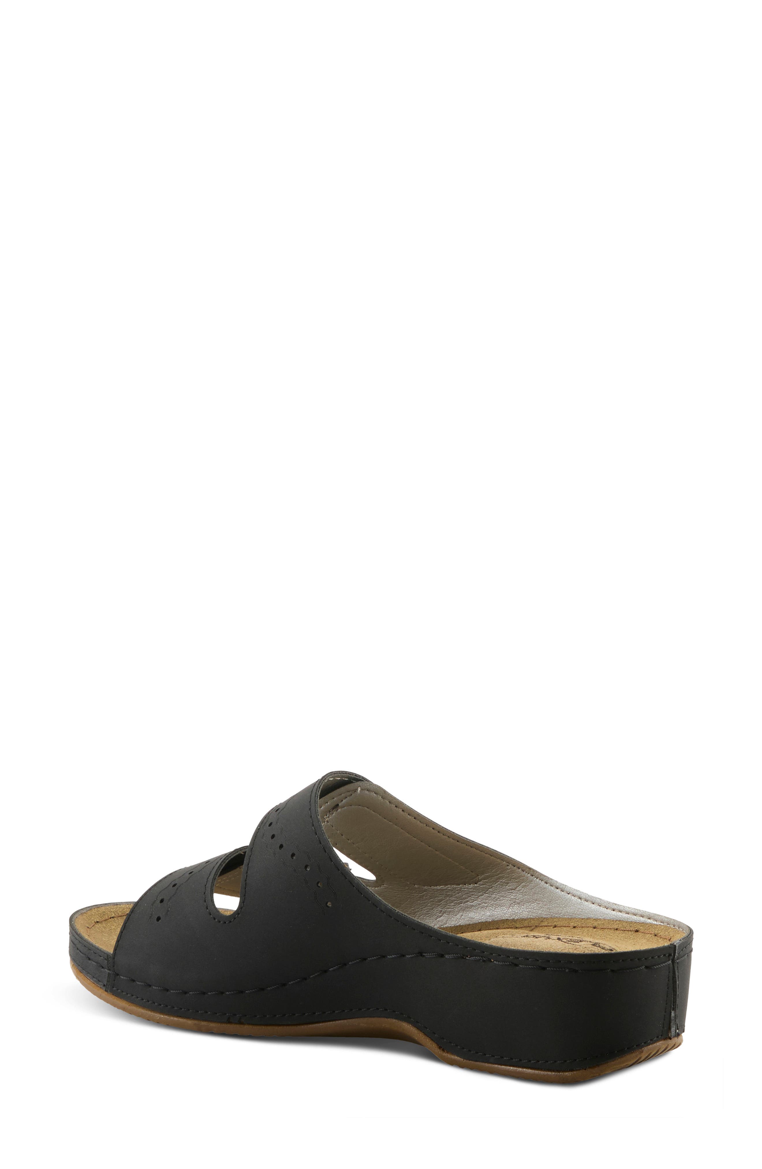 Double Strap Wedge Sandal, Alternate, color, BLACK