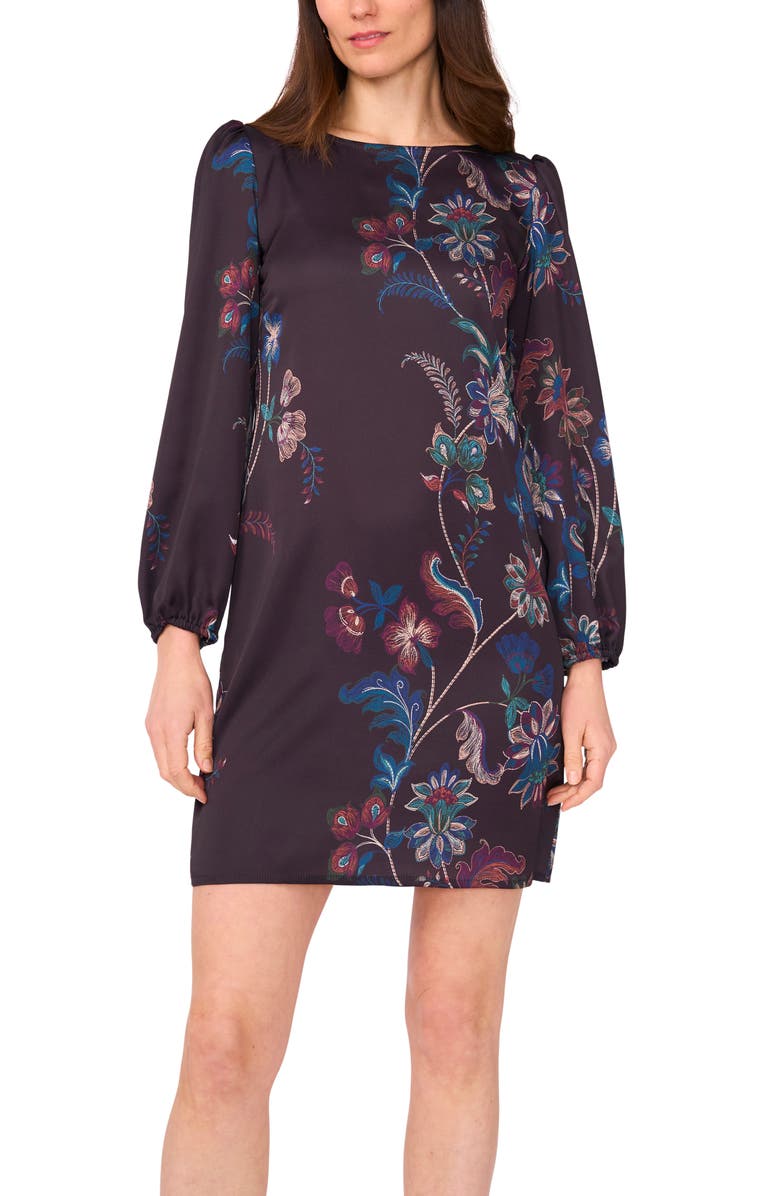 Vince Camuto Long Sleeve Satin Shift Dress, Alternate, color, Purple Dusk