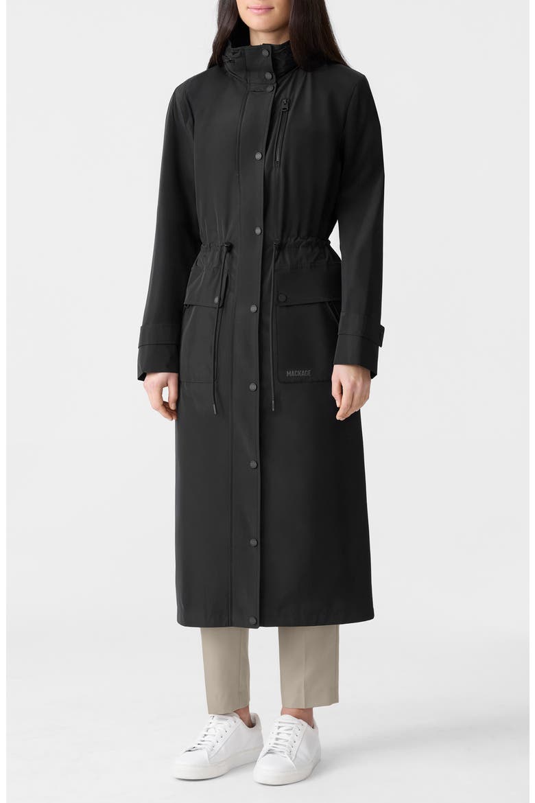 Magdalena Water Repellent Raincoat with Stowaway Hood, Main, color, BLACK