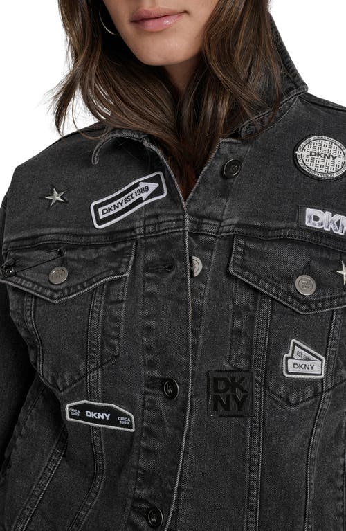 Dkny Logo Patch Denim Trucker Jacket In Black