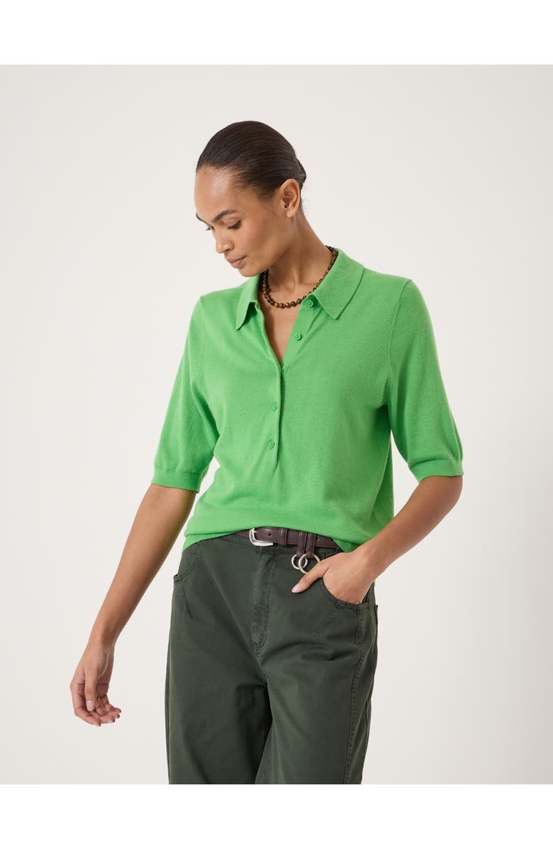 Hush Fine Knit Short Sleeve Polo Top, Main, color, Vibrant Green