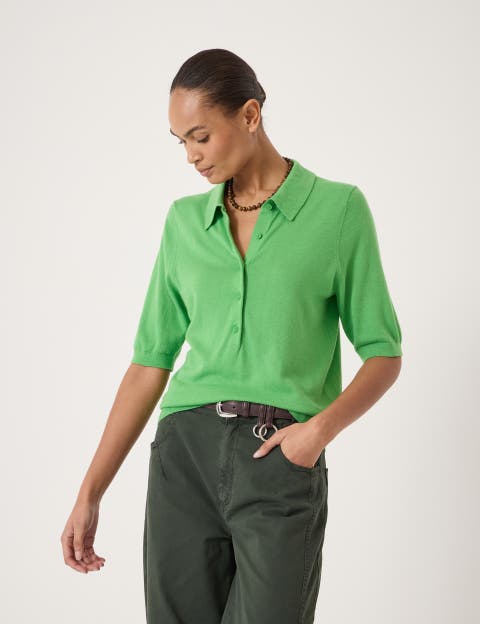 Fine Knit Short Sleeve Polo Top