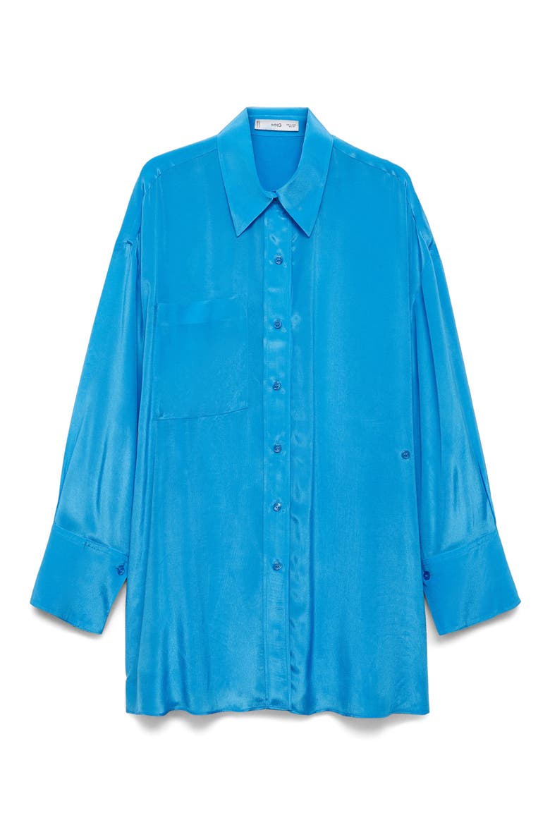 Asymmetric Closure Satin Button-Up Shirt, Alternate, color, BLUE