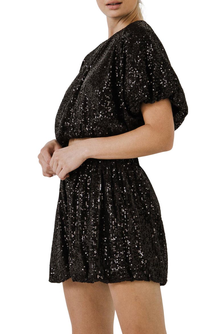 Sequin Puff Crop Top, Alternate, color, BLACK