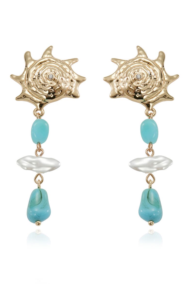 Coastal Stone & Faux Pearl Drop Earrings, Alternate, color, TURQUOISE