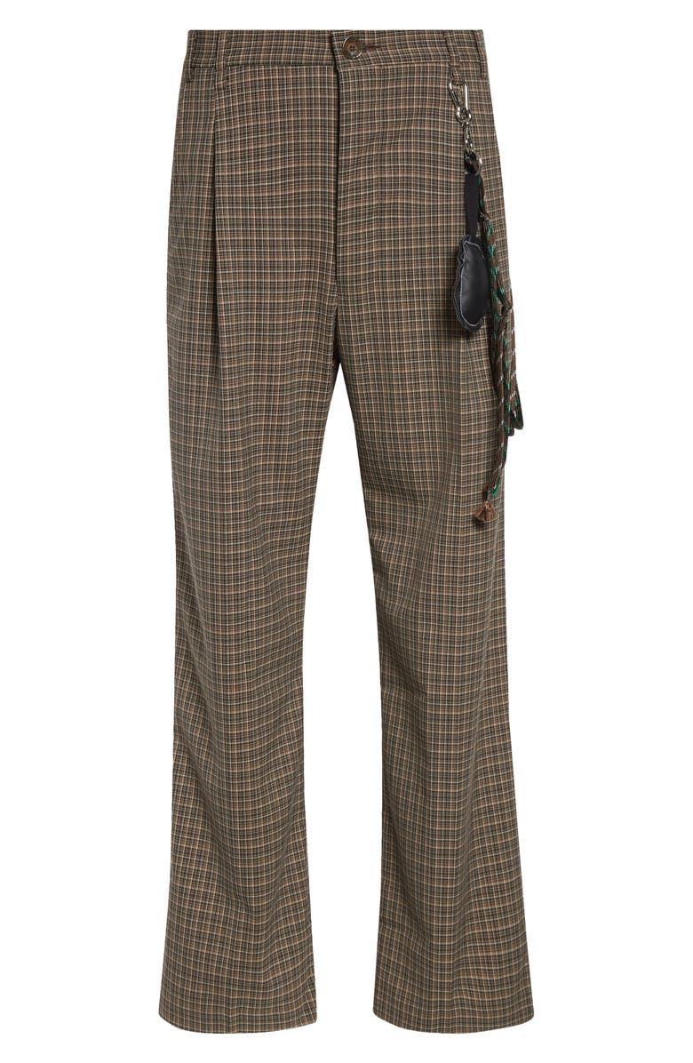 SONG FOR THE MUTE Plaid Pleated Lanyard Detail Pants, Main, color, Brown