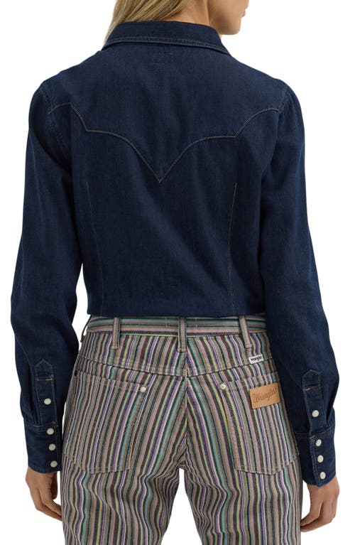 Wrangler Western Cotton Denim Shirt In Frosted Denim