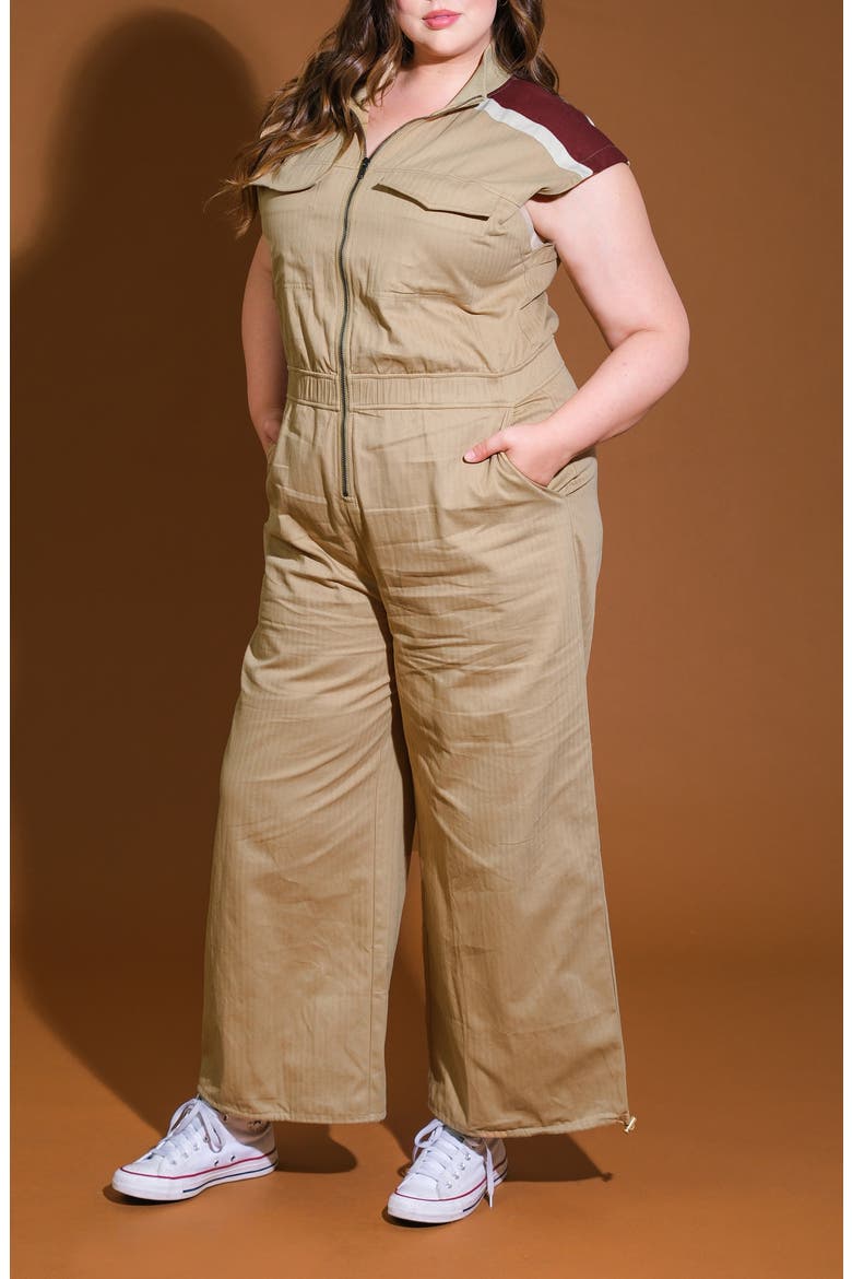 Cap Sleeve Cotton Utility Jumpsuit, Alternate, color, CAMEL