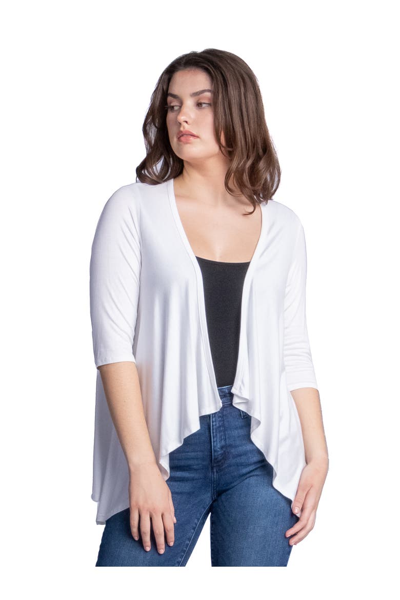 Elbow Length Sleeve Open Front Cardigan, Main, color, White