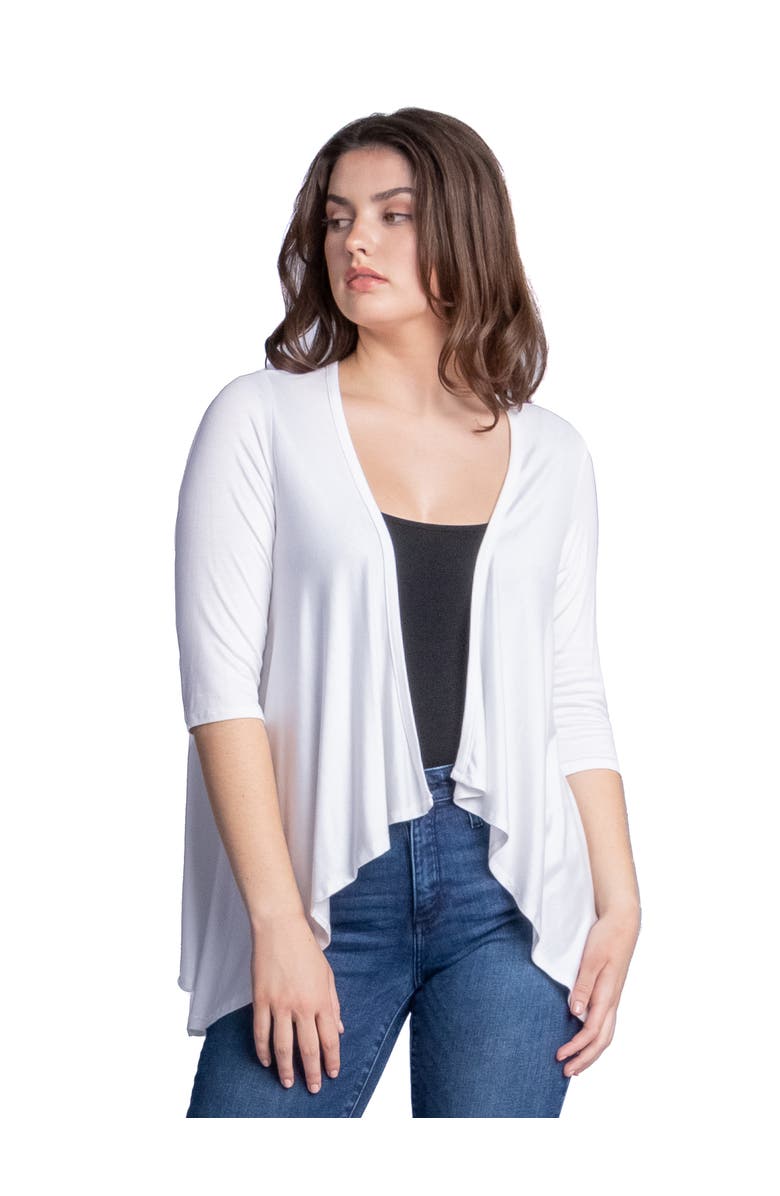 24seven Comfort Apparel Petites Elbow Length Sleeve Open Cardigan, Main, color, White