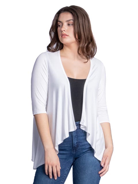 Elbow Length Sleeve Open Front Cardigan