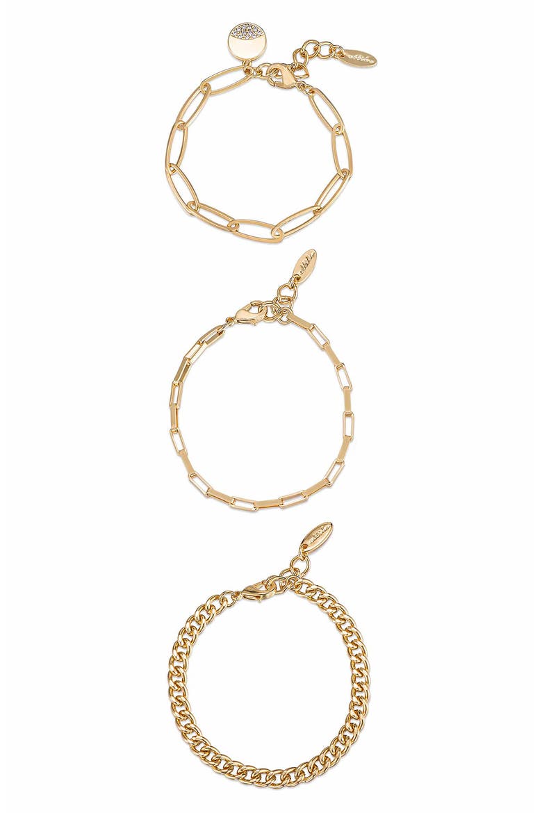 Set of 3 Chain Link Bracelets, Main, color, GOLD