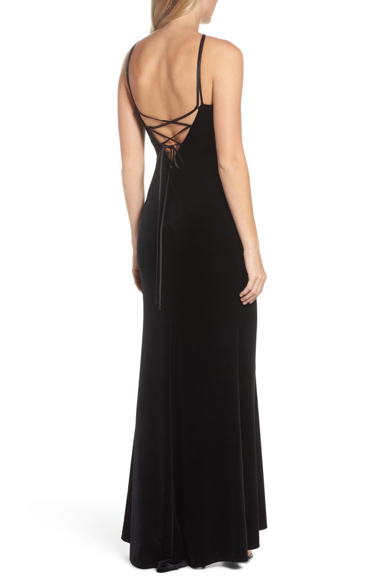 Xscape Evenings Xscape Halter Velvet Mermaid Gown, Alternate, color,