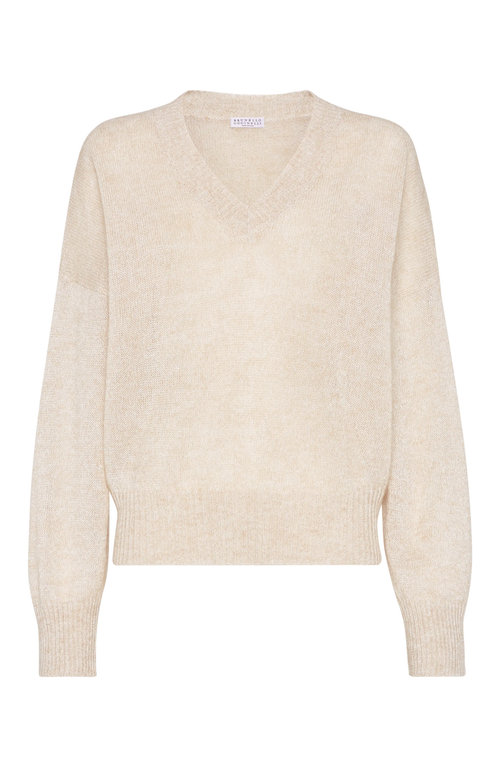 Brunello Cucinelli Women Mohair Sparkling Wool Sweater In Shell