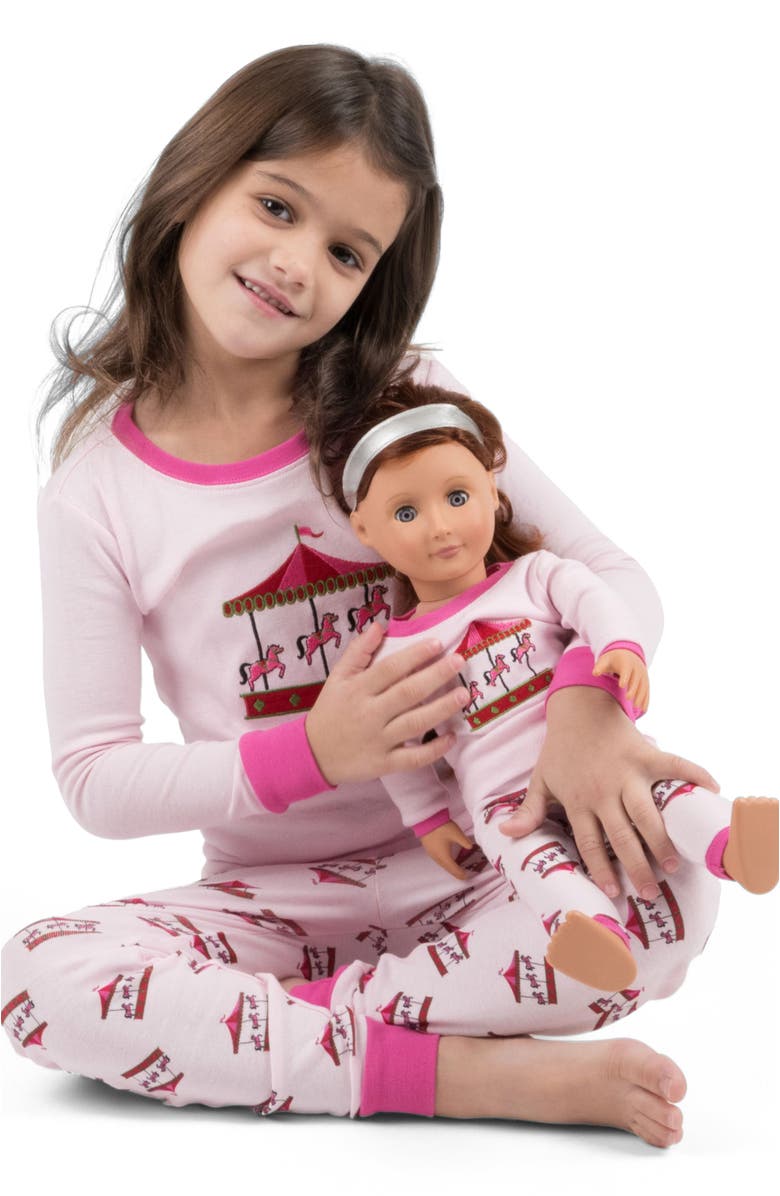 Leveret Girls Matching Doll Printed Cotton Pajamas, Fantasy & Character Prints, Alternate, color, Carousel