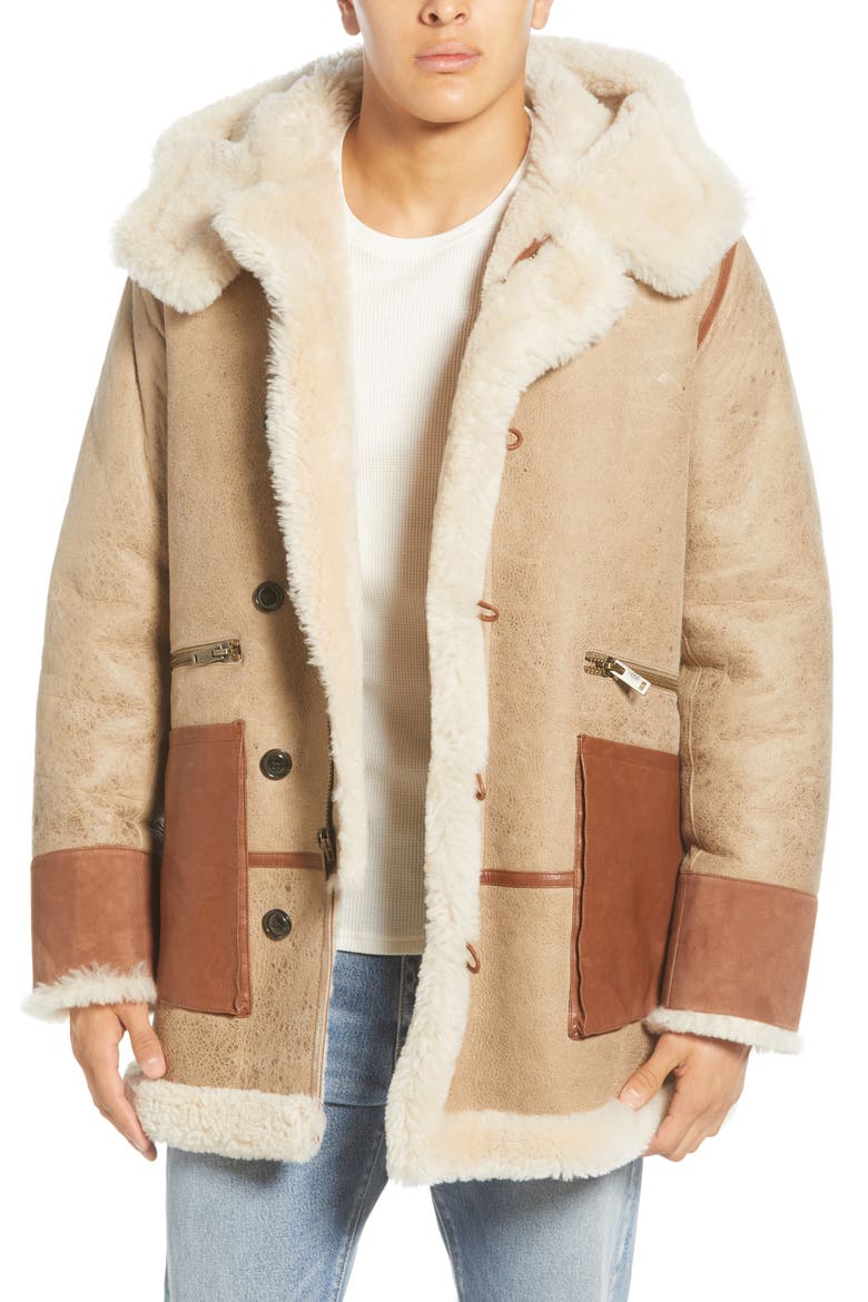 Yates Genuine Shearling Hooded Parka, Main, color, SAND
