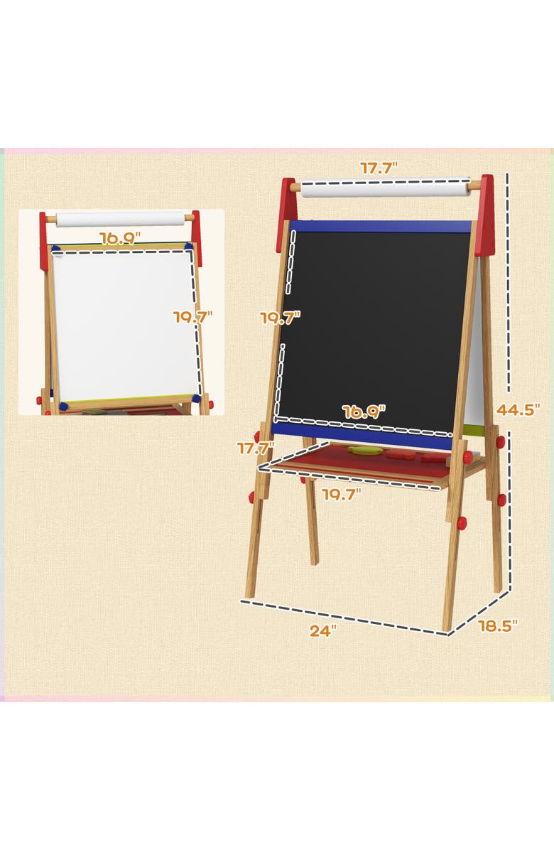 Qaba Kids 3-in-1 Art Easel with Paper Roll, Whiteboard, Chalkboard, Alternate, color, Natural Wood
