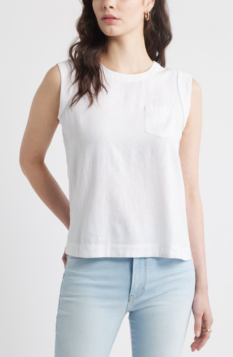 Caslon<sup>®</sup> Cap Sleeve Linen Blend Top, Main, color, White