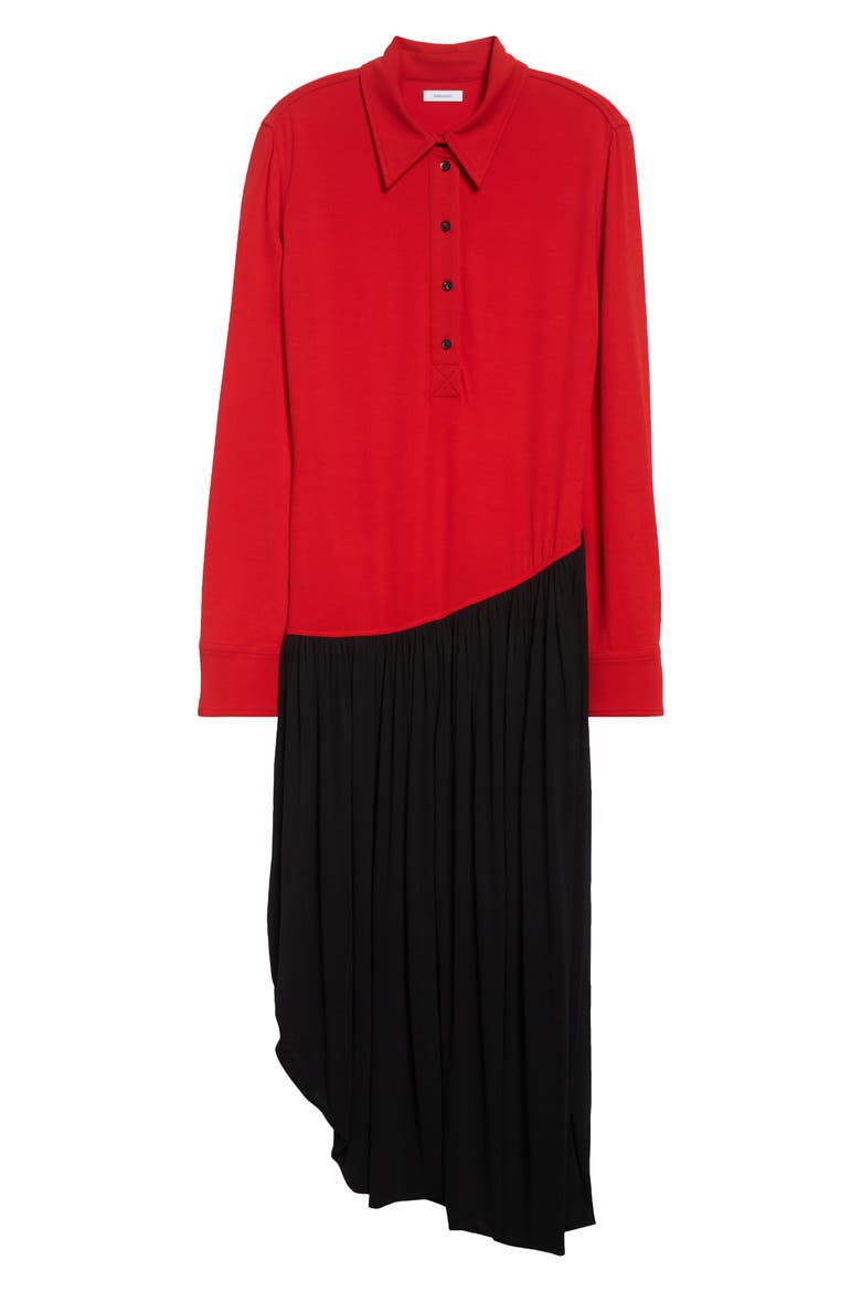 Asymmetric Colorblock Long Sleeve Shirtdress, Alternate, color, NEW RED