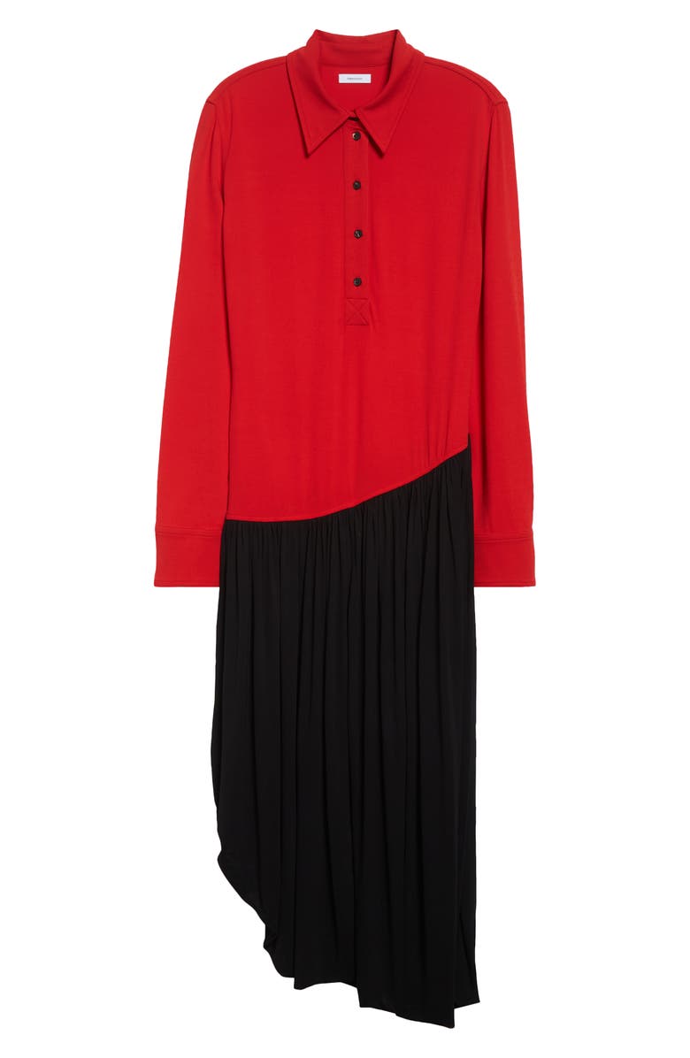 FERRAGAMO Asymmetric Colorblock Long Sleeve Shirtdress, Alternate, color, New Red