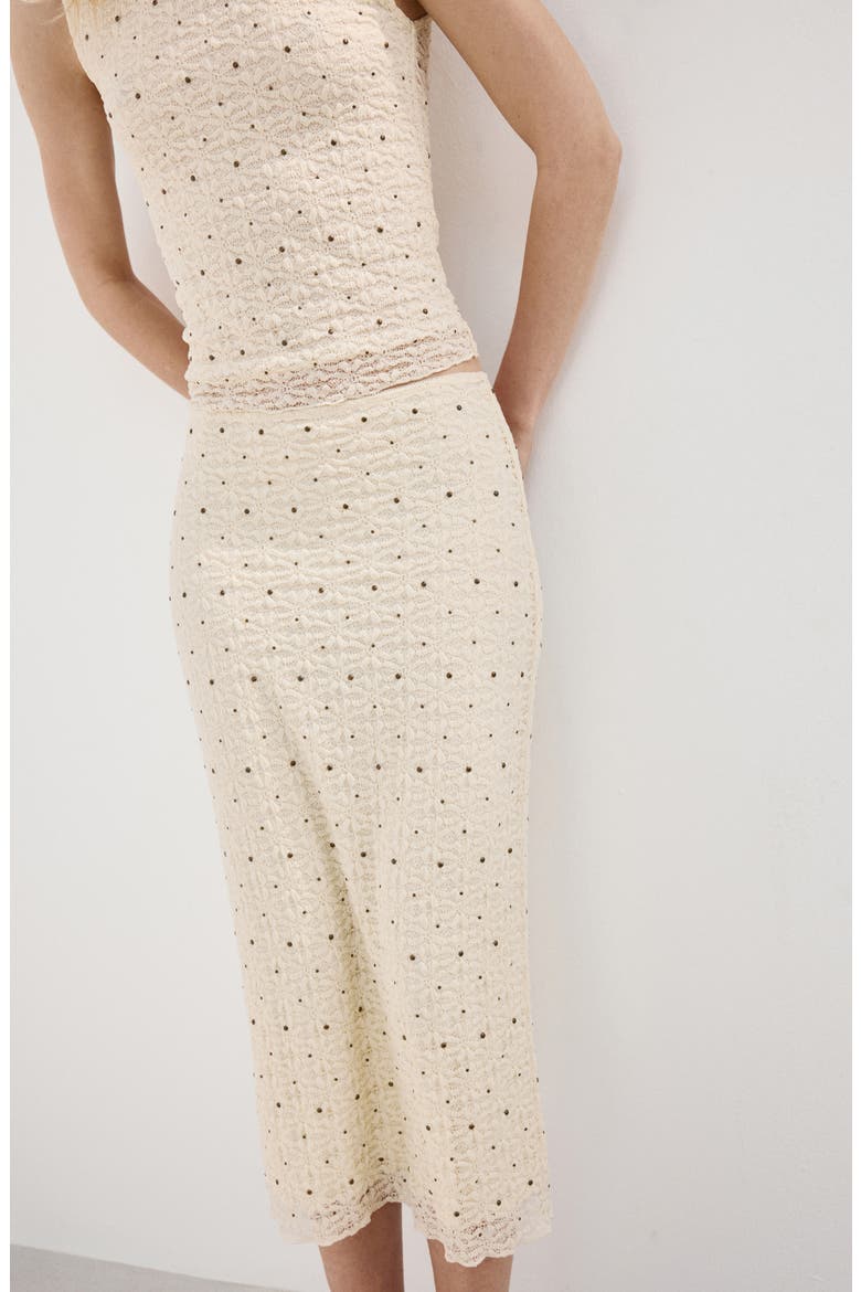 Studded Midi Skirt, Alternate, color, ECRU
