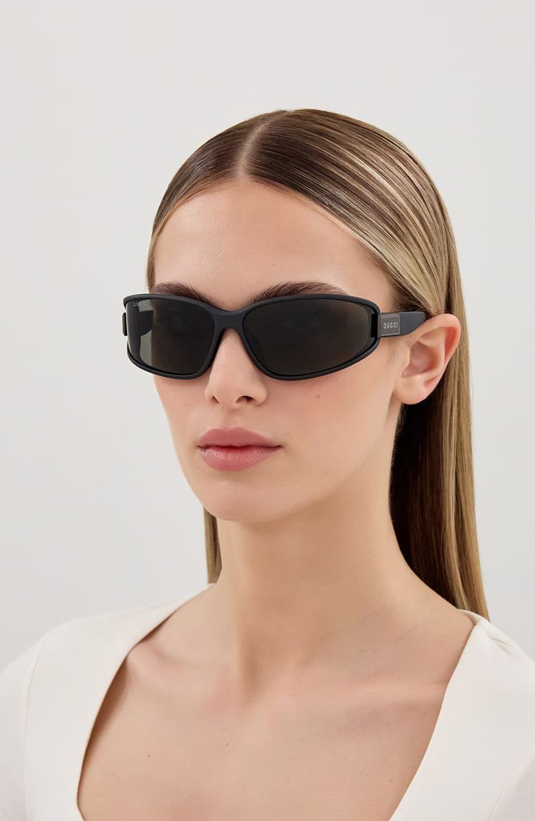 Gucci 73mm Geometric Sunglasses, Alternate, color, Black