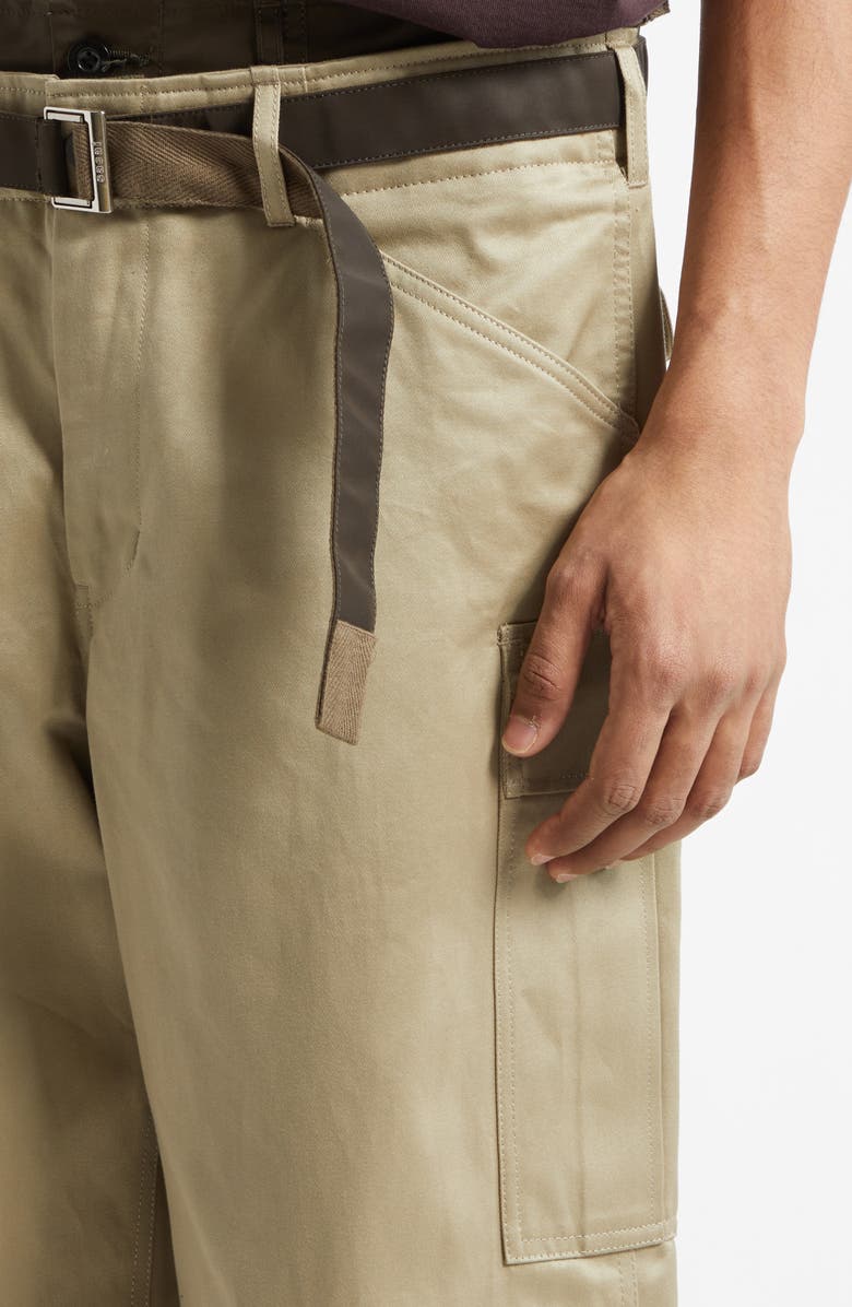 Sacai Extended Waist Cotton Chino Straight Leg Cargo Pants, Alternate, color, Beige