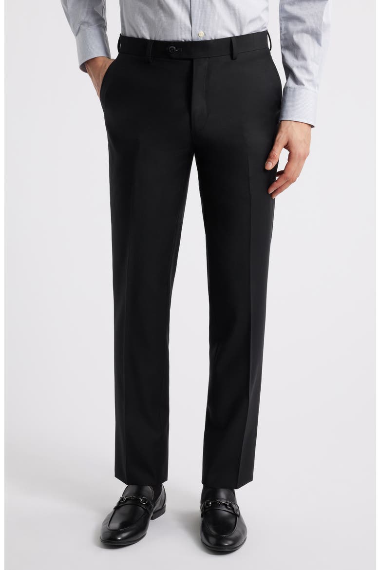 Slim Fit Flat Front Black Wool Dress Pants, Main, color, BLACK
