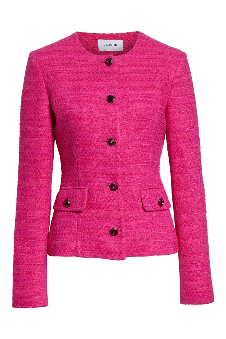 Cotton Blend Tweed Jacket, Alternate, color, HOT PINK