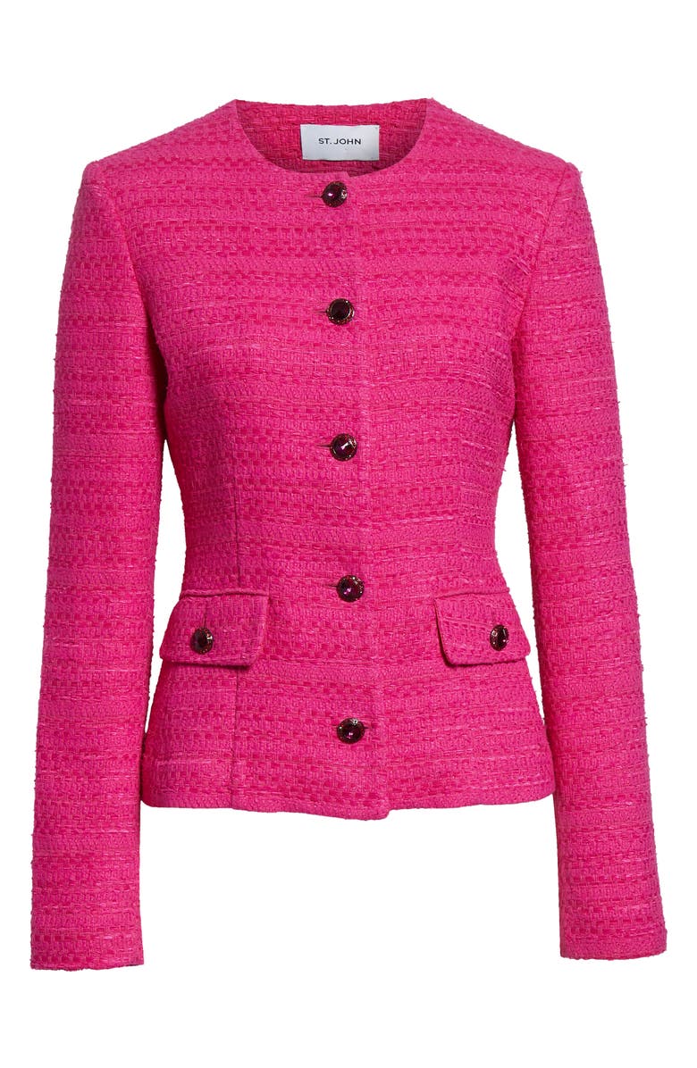 ST. JOHN Cotton Blend Tweed Jacket, Alternate, color, Hot Pink