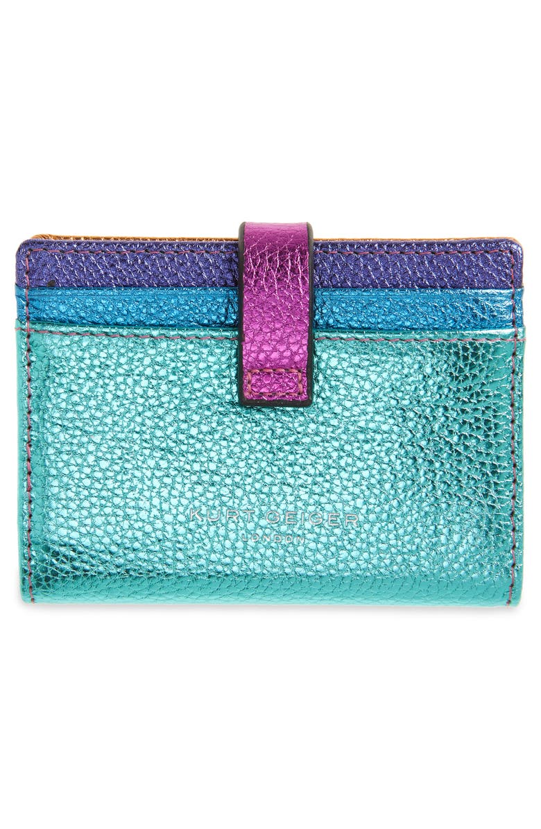 Kurt Geiger London Multi Metallic Leather Card Holder, Alternate, color, Turquoise