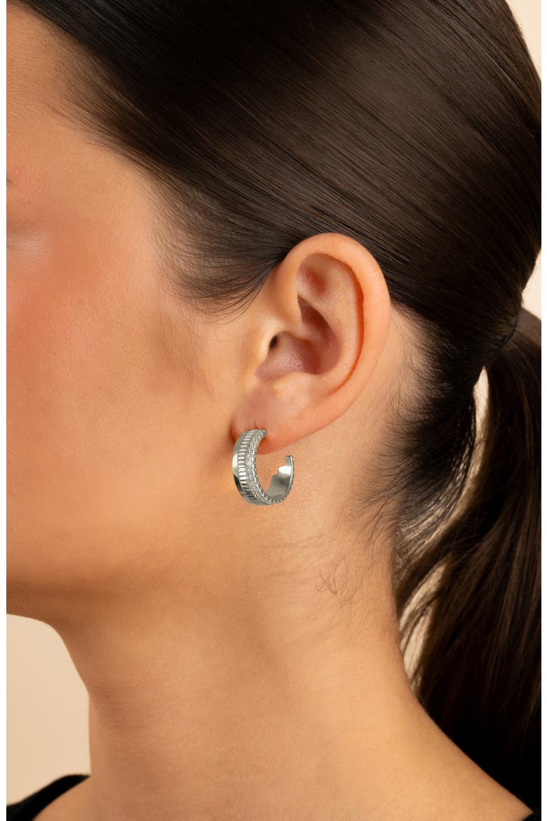 Anika Mixed Texture Hoop Earrings, Alternate, color, SILVER