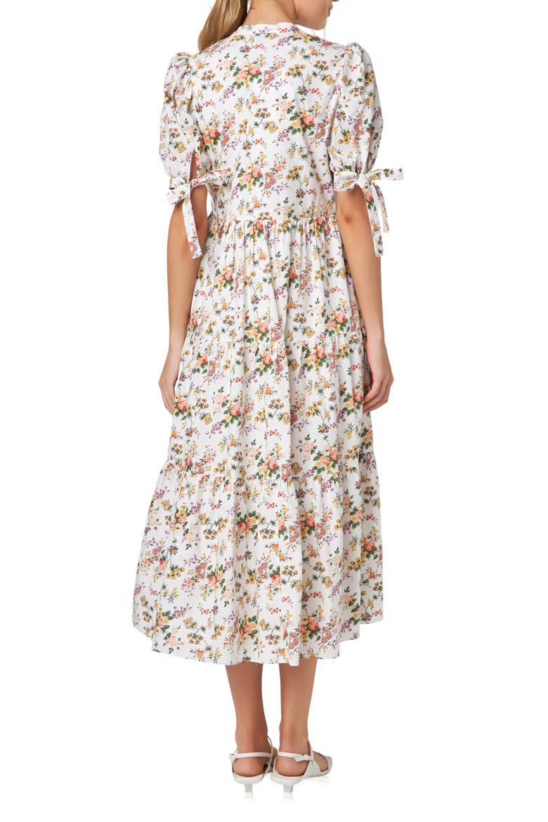 Floral Print Tiered Midi Dress, Alternate, color, WHITE