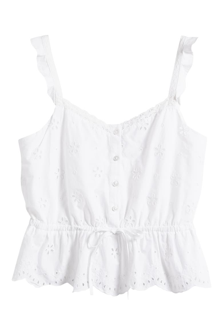 Eyelet Button-Up Crop Camisole, Alternate, color, WHITE