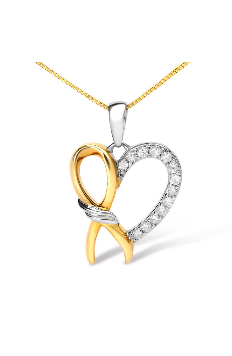 Haus of Brilliance 10K Yellow Gold Plated Silver 1/5 Cttw Diamond Ribbon Heart Pendant Necklace, Alternate, color, Yellow