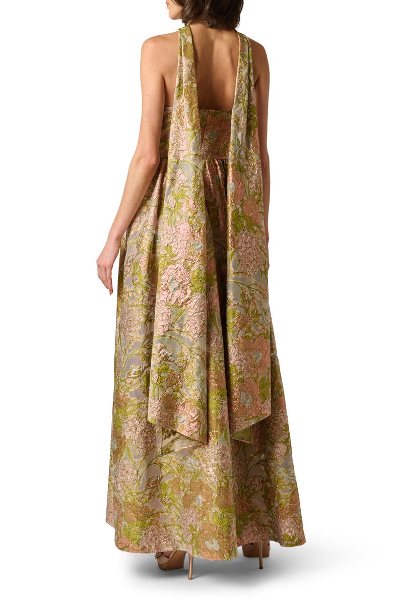 Aidan Mattox Metallic Floral Jacquard Halter Gown, Alternate, color, Pink Multi