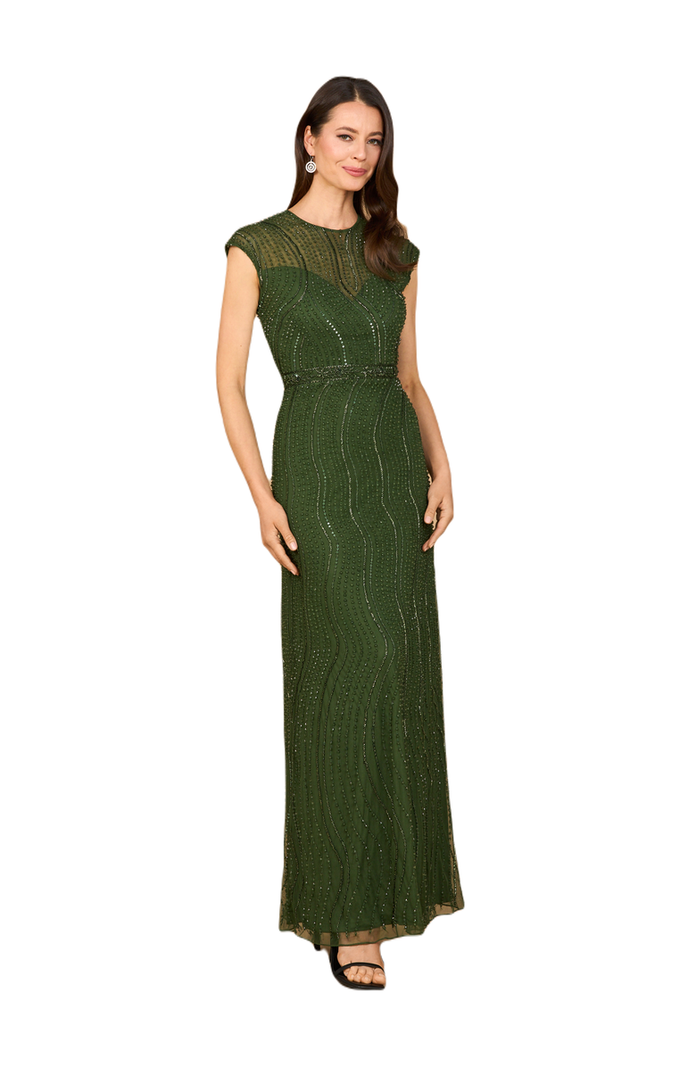 LARA New York Cap Sleeve, Illusion Neck Beaded Gown, Main, color,