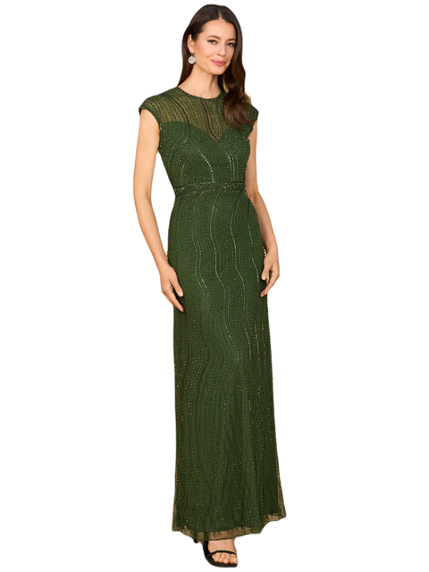 Cap Sleeve, Illusion Neck Beaded Gown