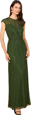 LARA New York Cap Sleeve, Illusion Neck Beaded Gown