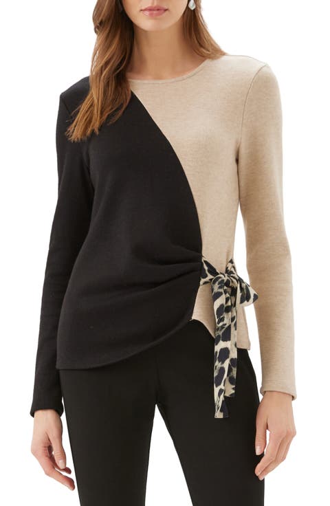 Colorblock Bow Satin Sweater