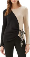 Karen Kane Colorblock Bow Satin Sweater