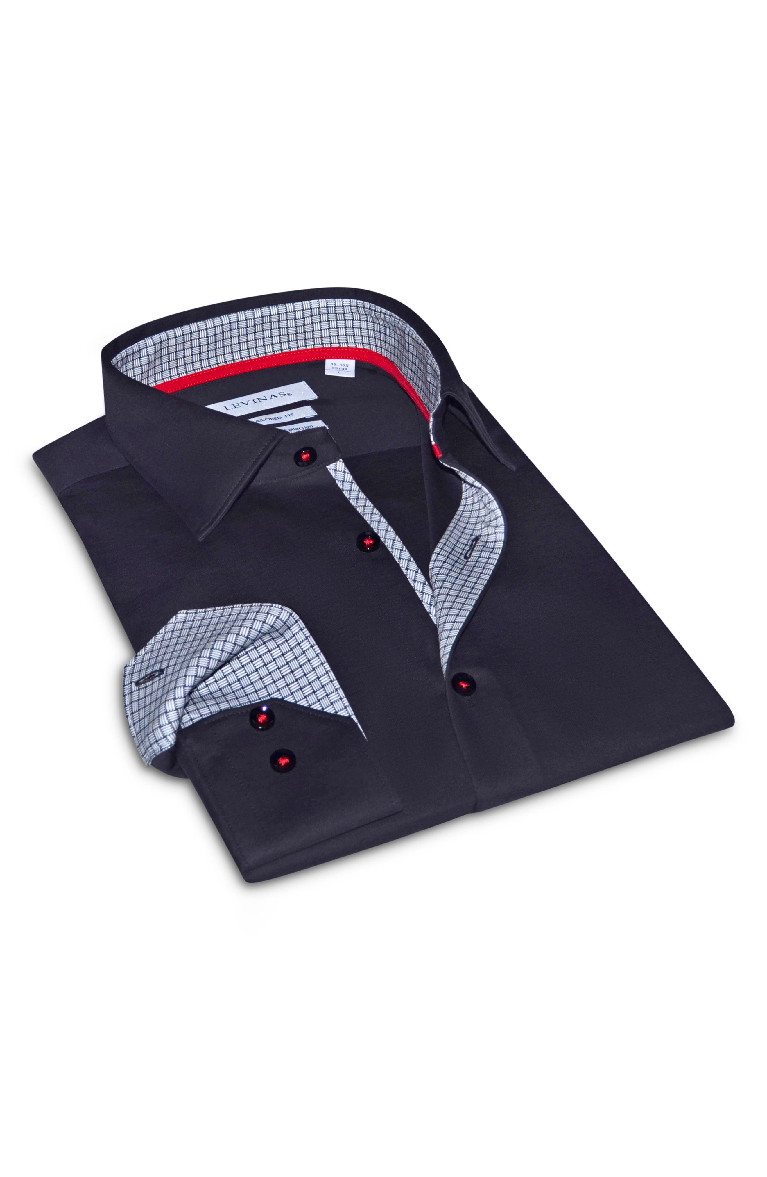 LEVINAS Tailored Fit Solid Cotton Dress Shirt