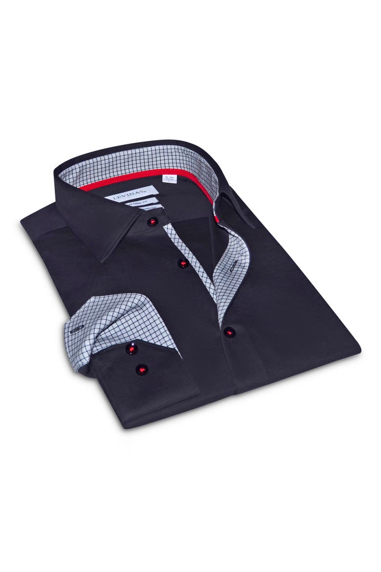 Tailored Fit Solid Cotton Dress Shirt, Main, color, BLACK