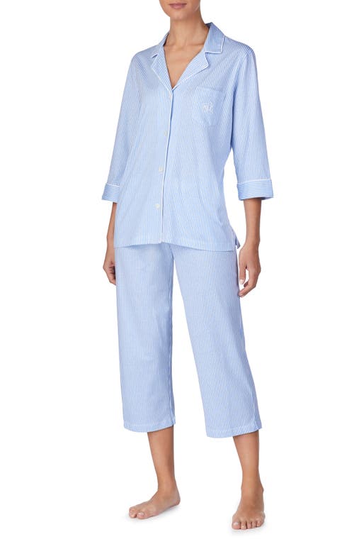 Shop Ralph Lauren Lauren  Knit Crop Cotton Pajamas In Pastel Blue