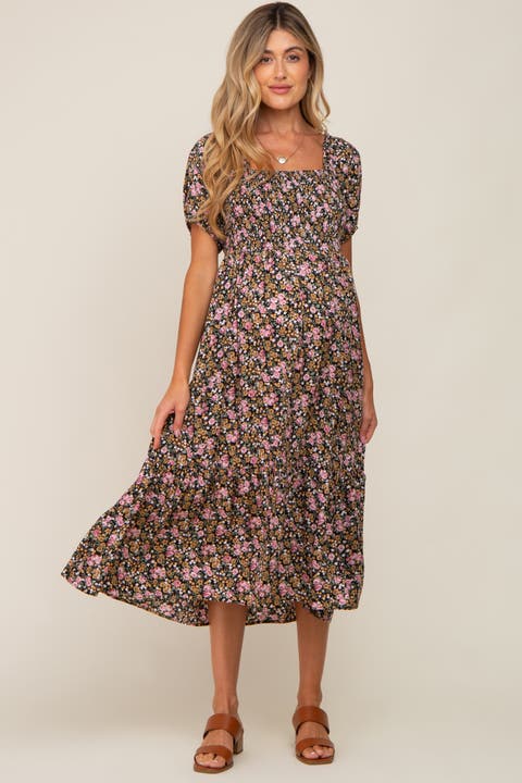 Floral Smocked Puff Sleeve Midi Dress