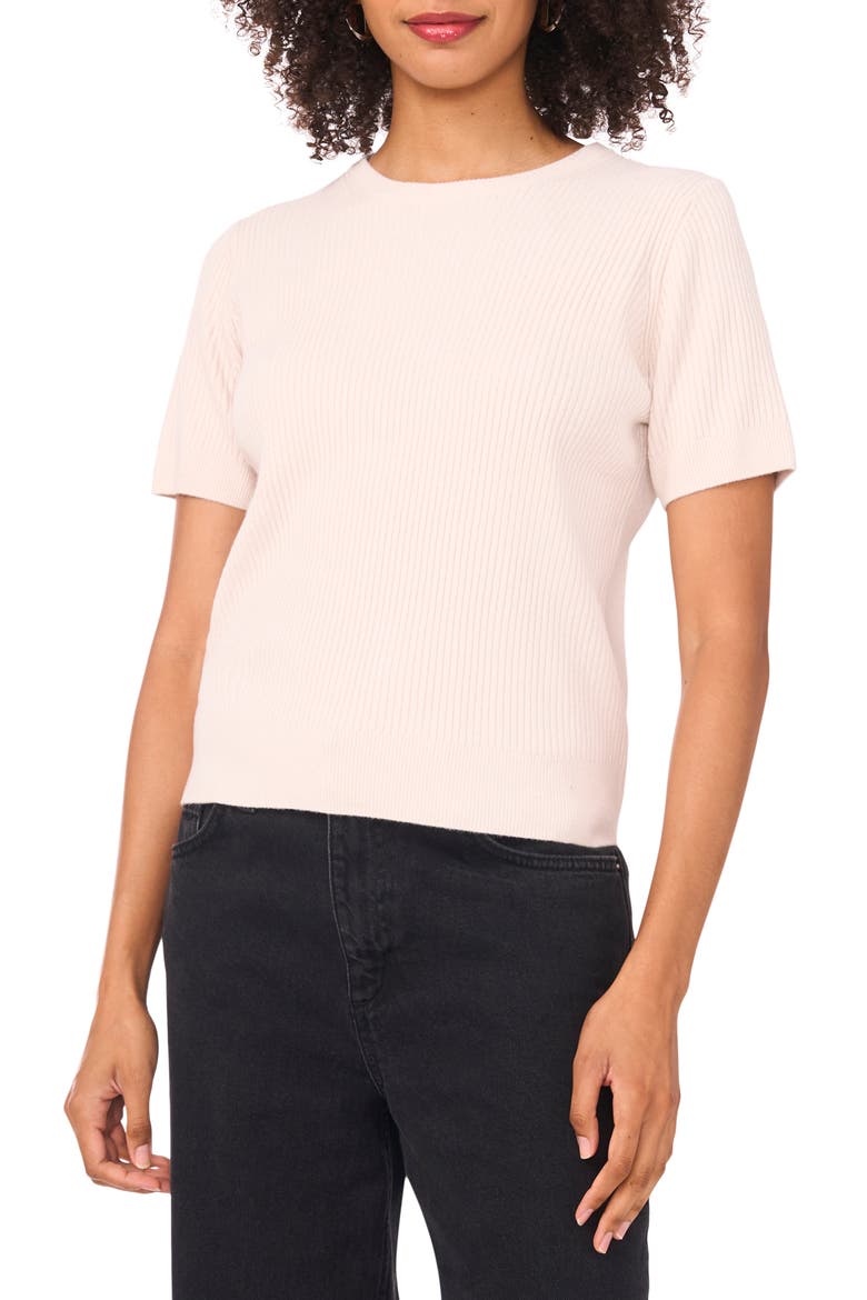 Short Sleeve Rib Sweater Top, Main, color, SUGAR HEATHER