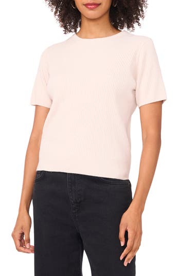 Halogen ® Short Sleeve Rib Sweater Top In Pink
